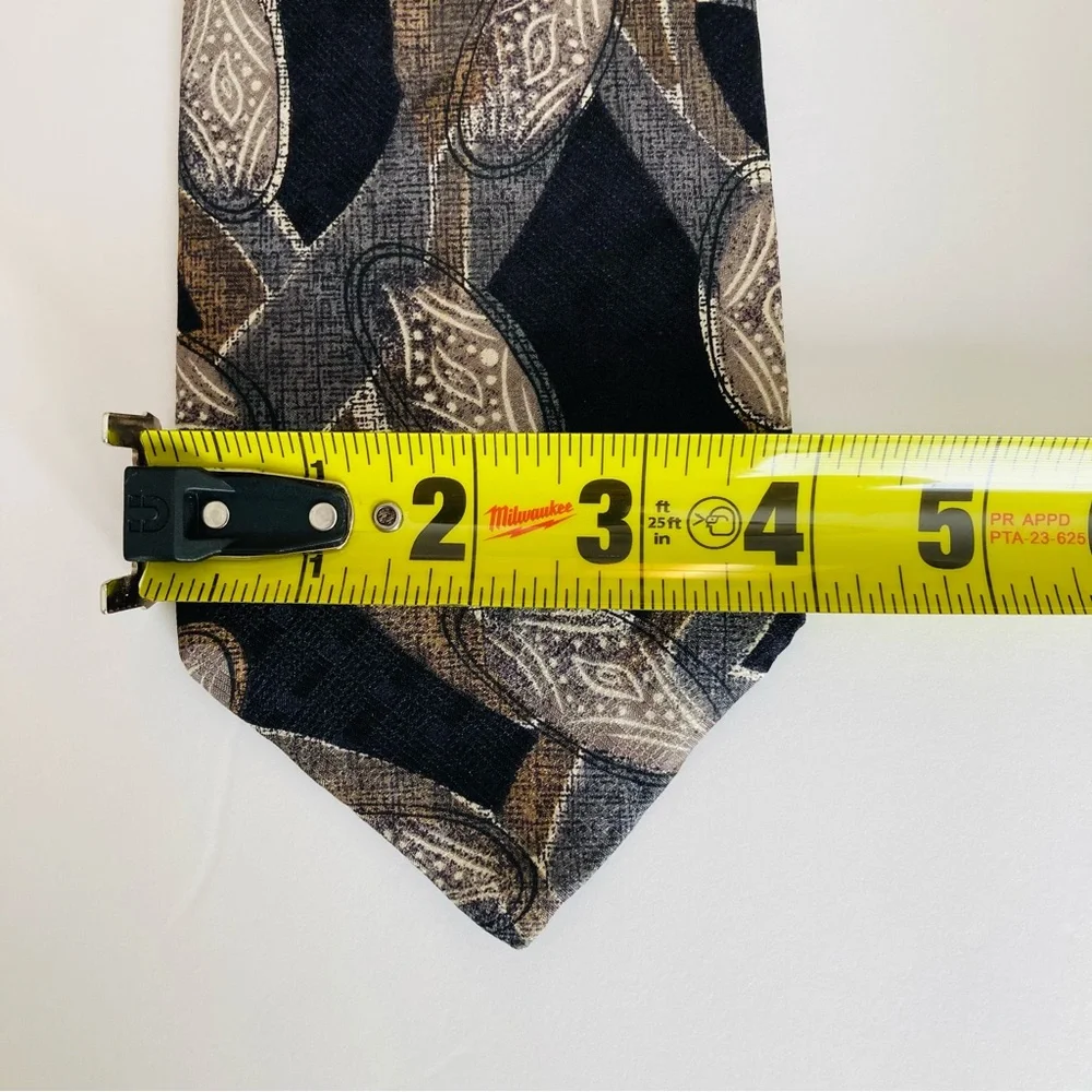 Bundle of 2 Henry Grethel Italian Silk Neck Ties 58” and 56” Paisley Leaf Black